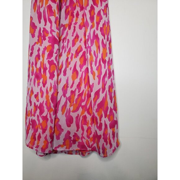 Boston Proper Womens XS Mini Dress Halter Pink Leopard Chiffon Beaded Sequin Y2K - Picture 3 of 5